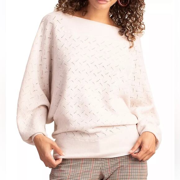 Trina Turk Halima Merino Wool Cream Long Sleeve Boat-neck Dolman Sleeve Sweater - Picture 1 of 6